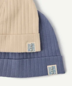 Lot de 2 bonnets bébé garçon en coton côtelé