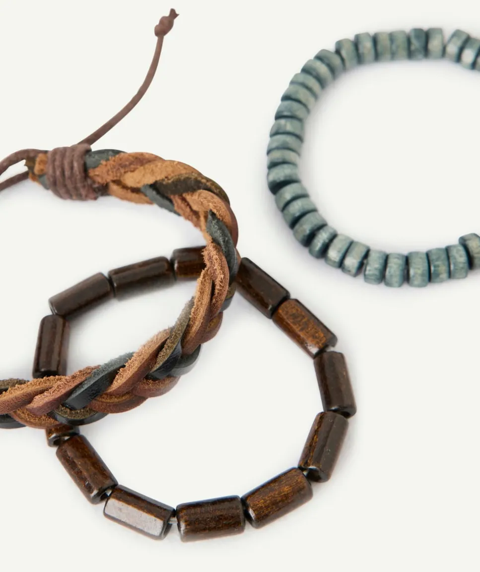 Lot de 3 bracelets marron et bleu garçon