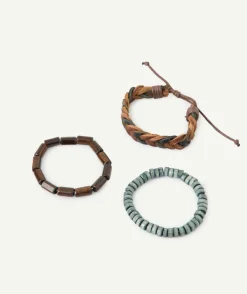 Lot de 3 bracelets marron et bleu garçon