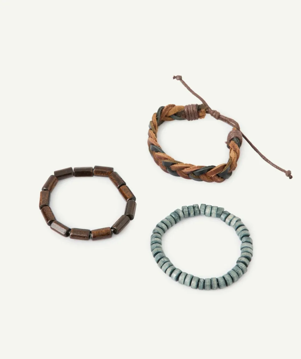 Lot de 3 bracelets marron et bleu garçon