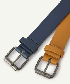 Lot de 2 ceintures garçon en fibres recyclées bleue et marron