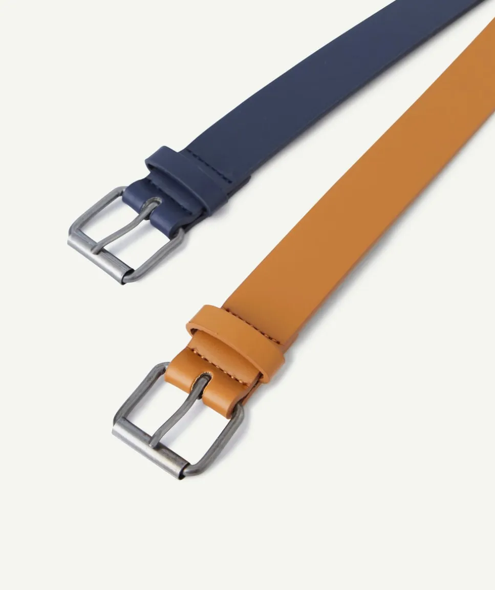 Lot de 2 ceintures garçon en fibres recyclées bleue et marron