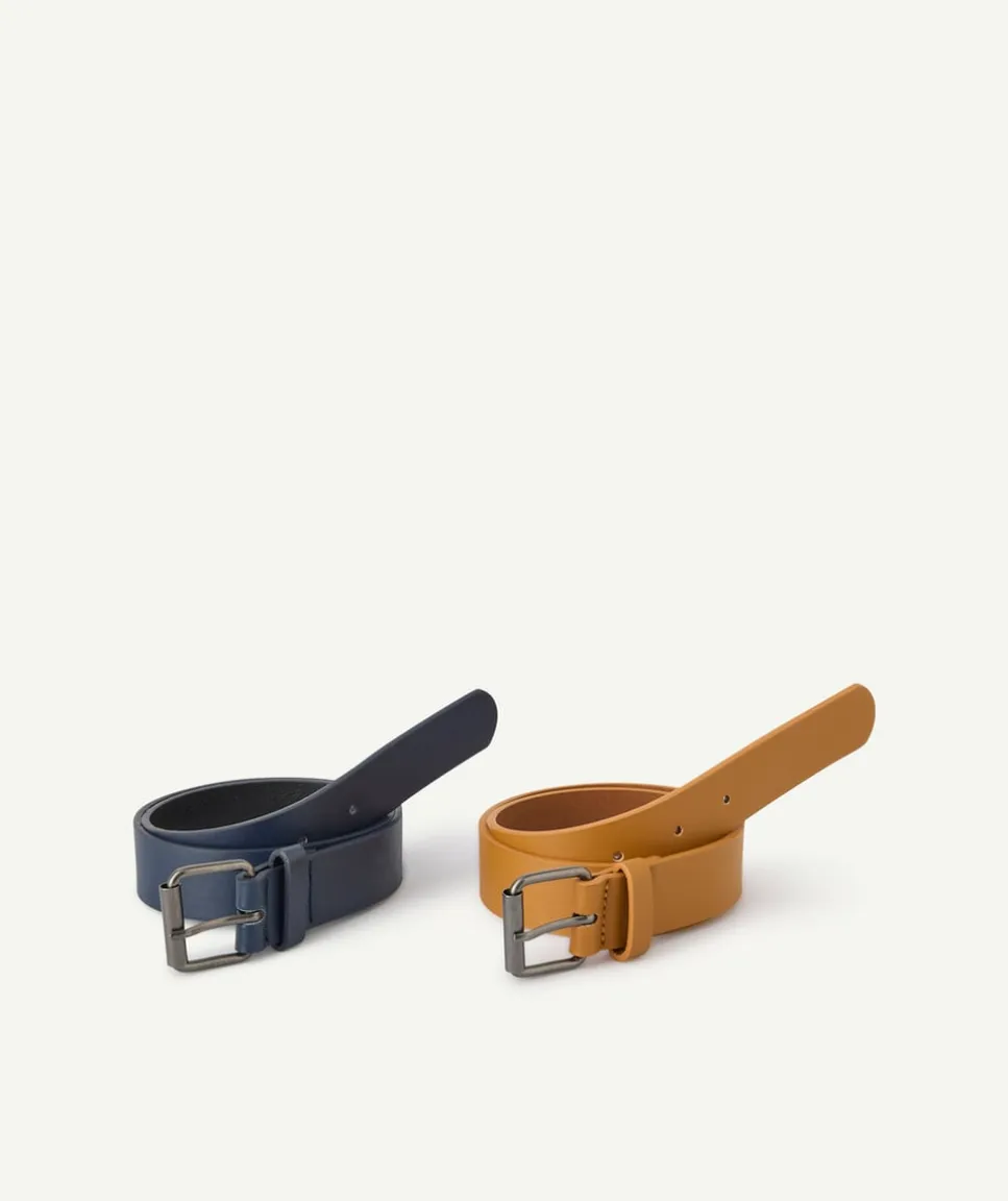 Lot de 2 ceintures garçon en fibres recyclées bleue et marron