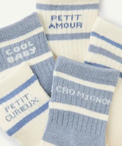 Lot de 5 chaussettes bébé bleues et blanches