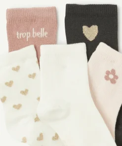 Lot de 5 chaussettes bébé fille motifs variés