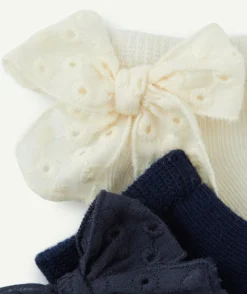 Lot de 2 chaussettes bébé fille unies avec noeud en broderie