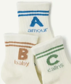 Lot de 3 chaussettes bébé garçon écru imprimé message