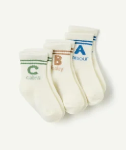 Lot de 3 chaussettes bébé garçon écru imprimé message