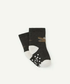 Lot de chaussettes bébé garçon grises avec crocodiles