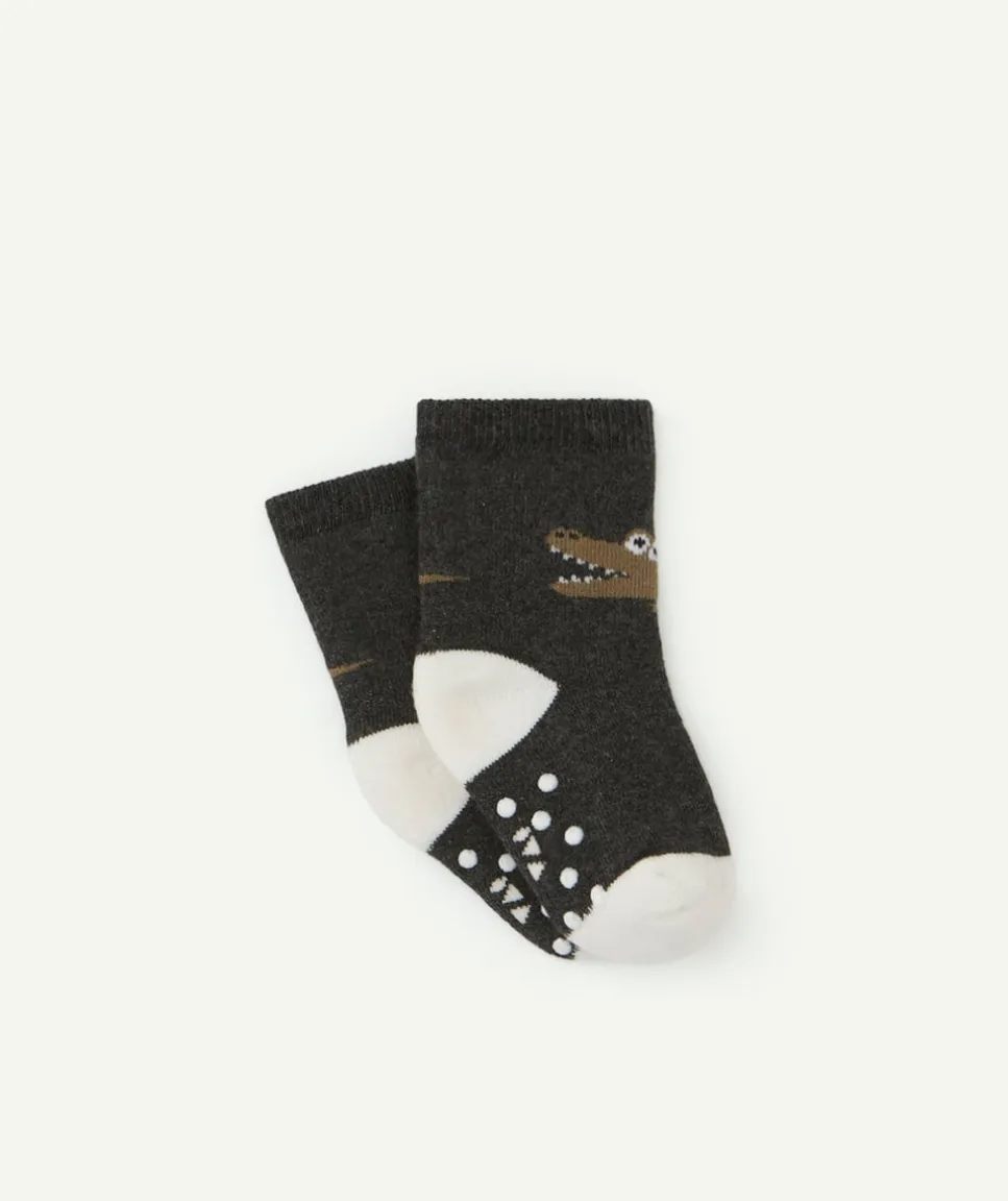 Lot de chaussettes bébé garçon grises avec crocodiles