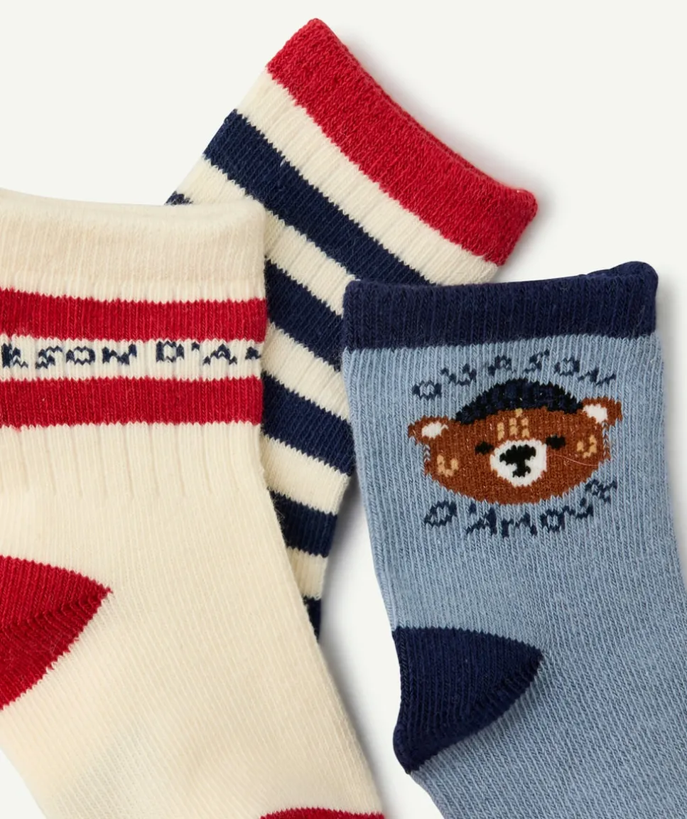 Lot de chaussettes bébé garçon motif ours et rayures
