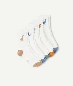 Lot de 5 chaussettes blanches pour garçon motif dinosaures