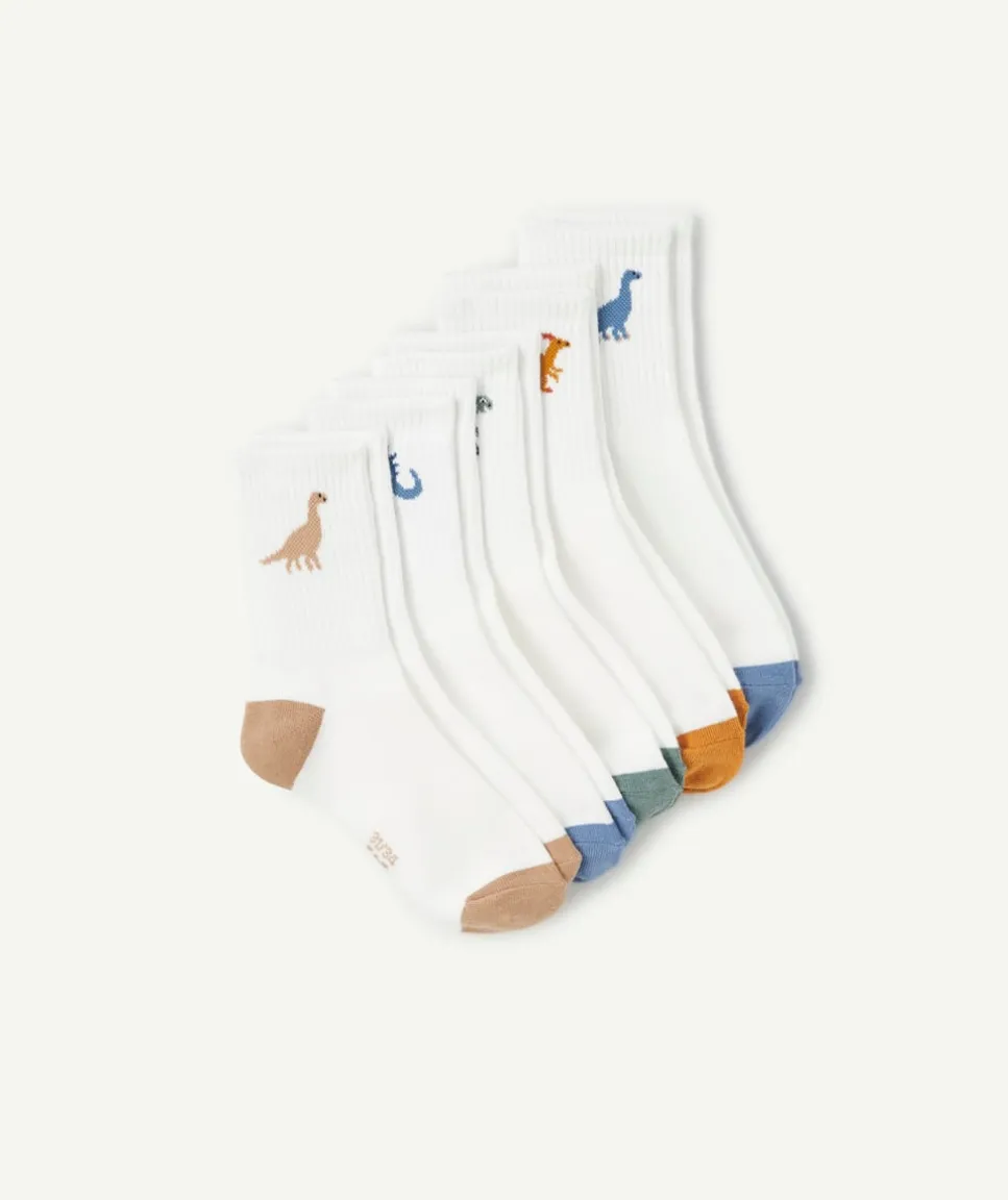 Lot de 5 chaussettes blanches pour garçon motif dinosaures
