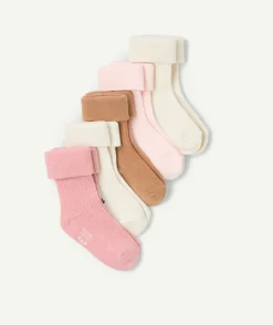 Lot de 5 chaussettes de naissance pour fille avec revers