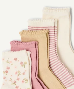 Lot de 5 chaussettes fille roses et beiges