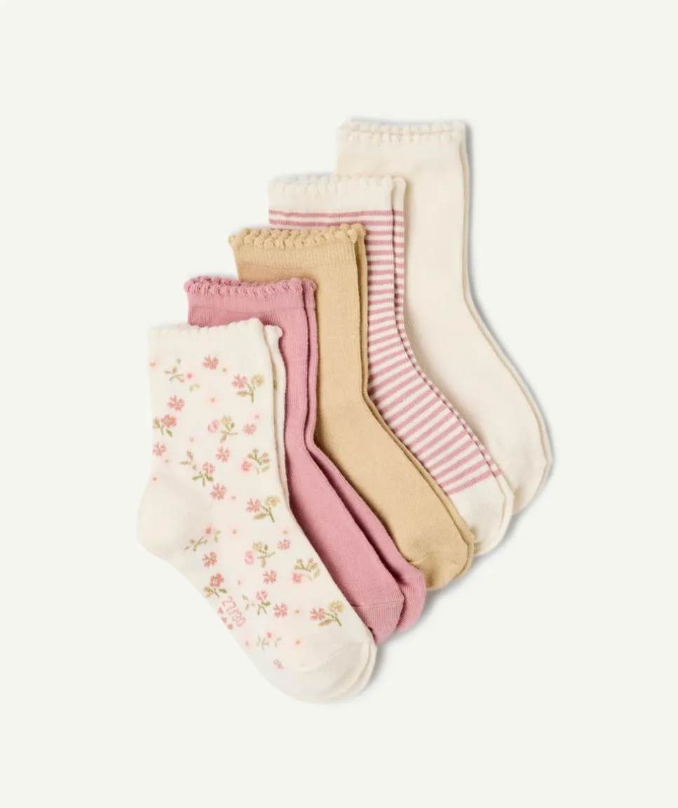 Lot de 5 chaussettes fille roses et beiges