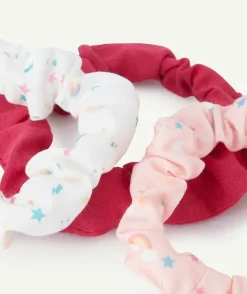Lot de 3 chouchous bébé fille rose et blanc avec imprimé coloré