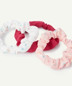 Lot de 3 chouchous bébé fille rose et blanc avec imprimé coloré