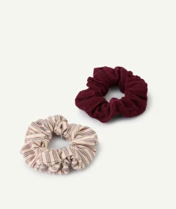 Lot de 2 chouchous fille bordeaux et rayé