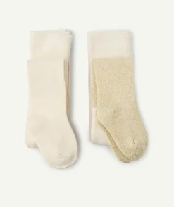 Lot de 2 collants bébé fille brillants crème
