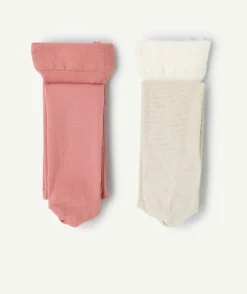 Lot de 2 collants bébé fille coton rose et beige