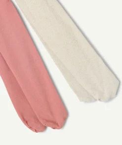 Lot de 2 collants bébé fille coton rose et beige