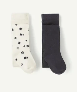 Lot de collants bébé fille noir et blanc imprimé fleurs