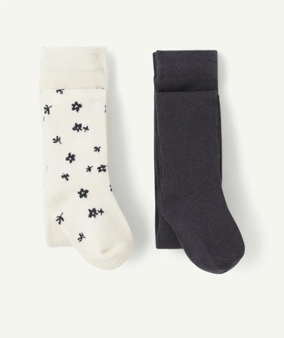 Lot de collants bébé fille noir et blanc imprimé fleurs