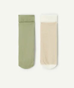 Lot de 2 collants fille beige et vert kaki