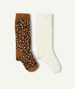 Lot de 2 collants fille imprimé léopard et blanc