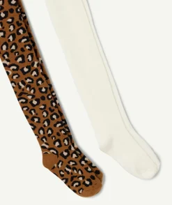 Lot de 2 collants fille imprimé léopard et blanc