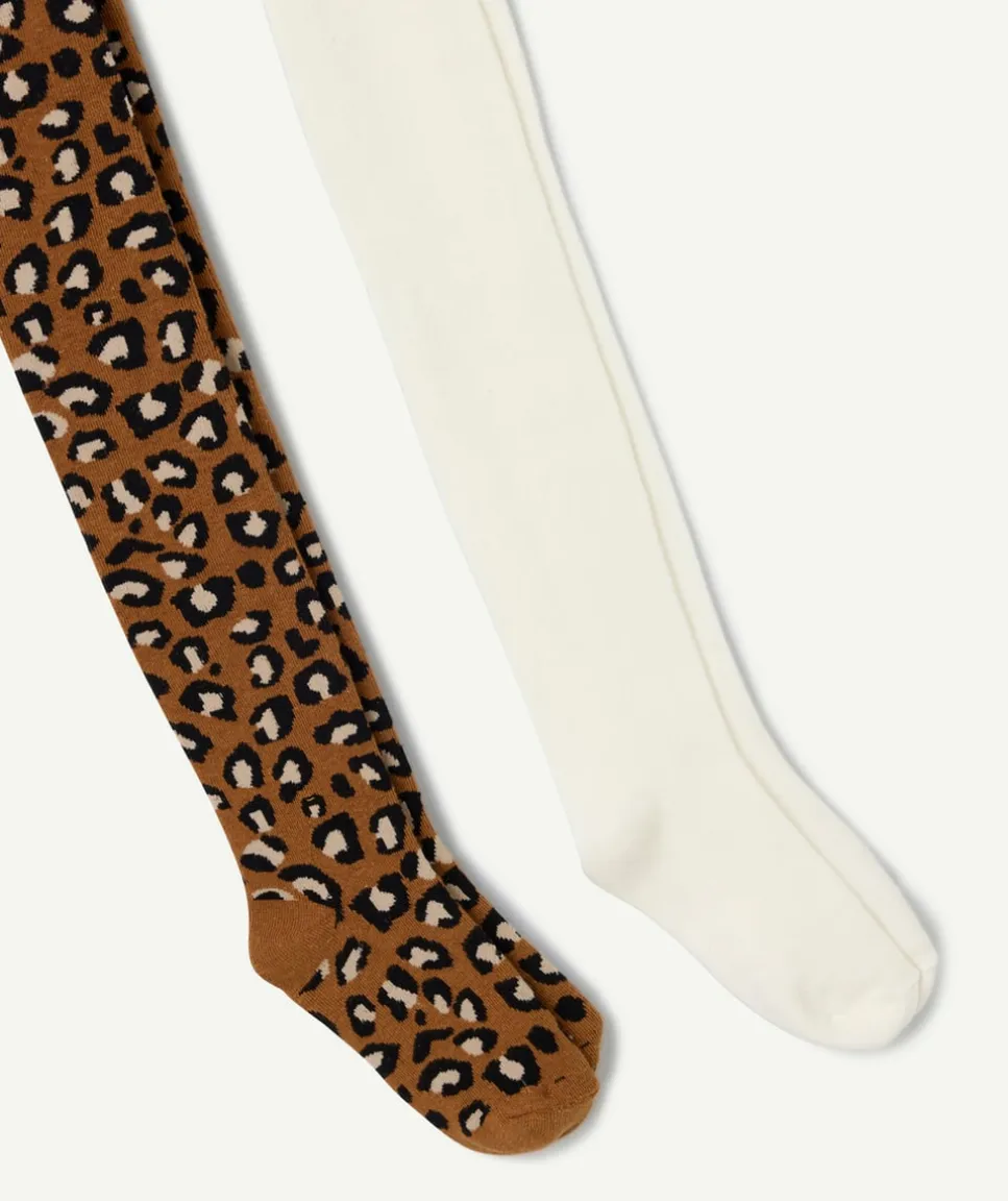 Lot de 2 collants fille imprimé léopard et blanc