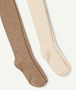 Lot de 2 collants fille marron et écru
