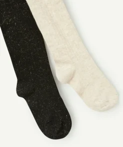Lot de 2 collants fille noir et écru