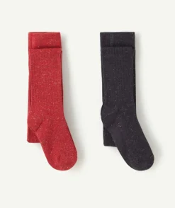 Lot de 2 collants fille rouge et noir