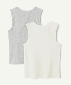 Lot de 2 débardeurs garçon coton gris et blanc