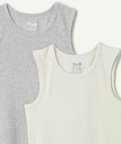 Lot de 2 débardeurs garçon coton gris et blanc