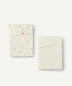 Lot de 2 draps housse bébé fille imprimés oiseaux