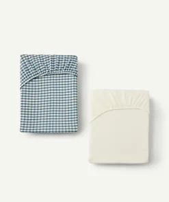 Lot de 2 draps housse bébé garçon imprimé vichy et unis