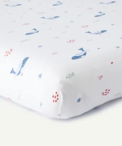 Lot de 2 draps housse coton imprimé baleine