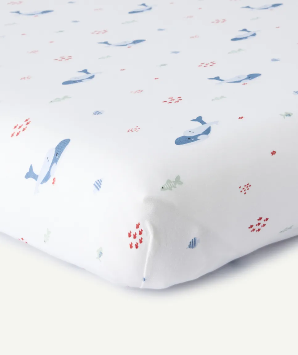 Lot de 2 draps housse coton imprimé baleine