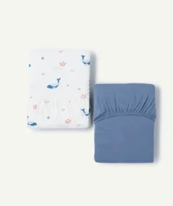 Lot de 2 draps housse coton imprimé baleine