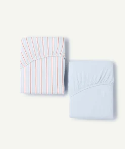 Lot de 2 draps housse coton à rayures