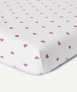Lot de 2 draps-housses bébé fille imprimés coeurs et unis