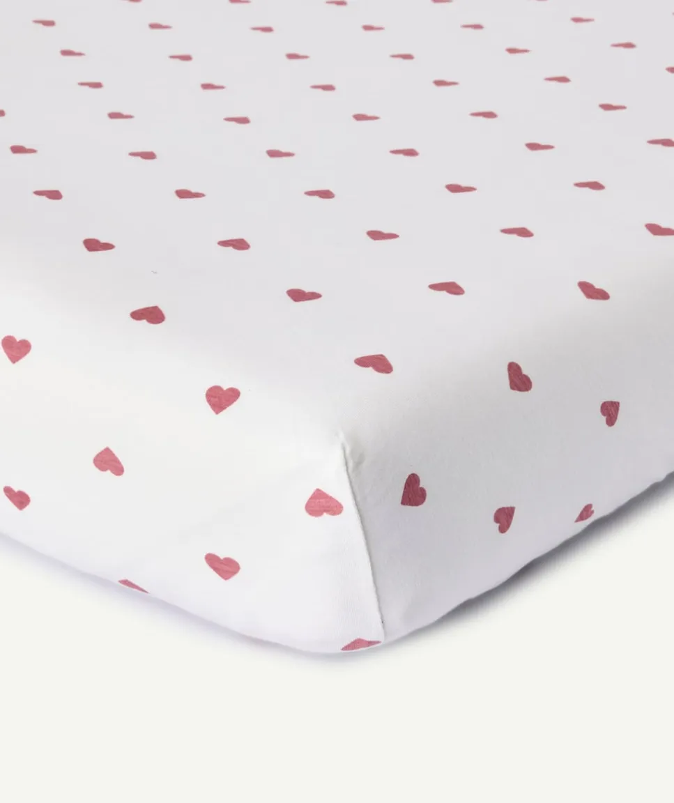 Lot de 2 draps-housses bébé fille imprimés coeurs et unis