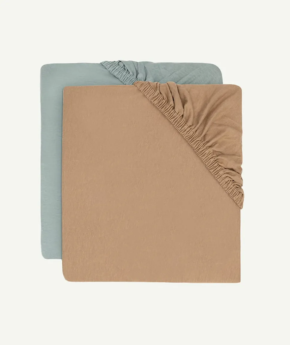 Lot de 2 draps-housses marron et vert