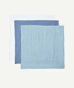 Lot de 3 langes bébé garçon bleu imprimé vichy