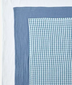 Lot de 3 langes bébé garçon bleu imprimé vichy