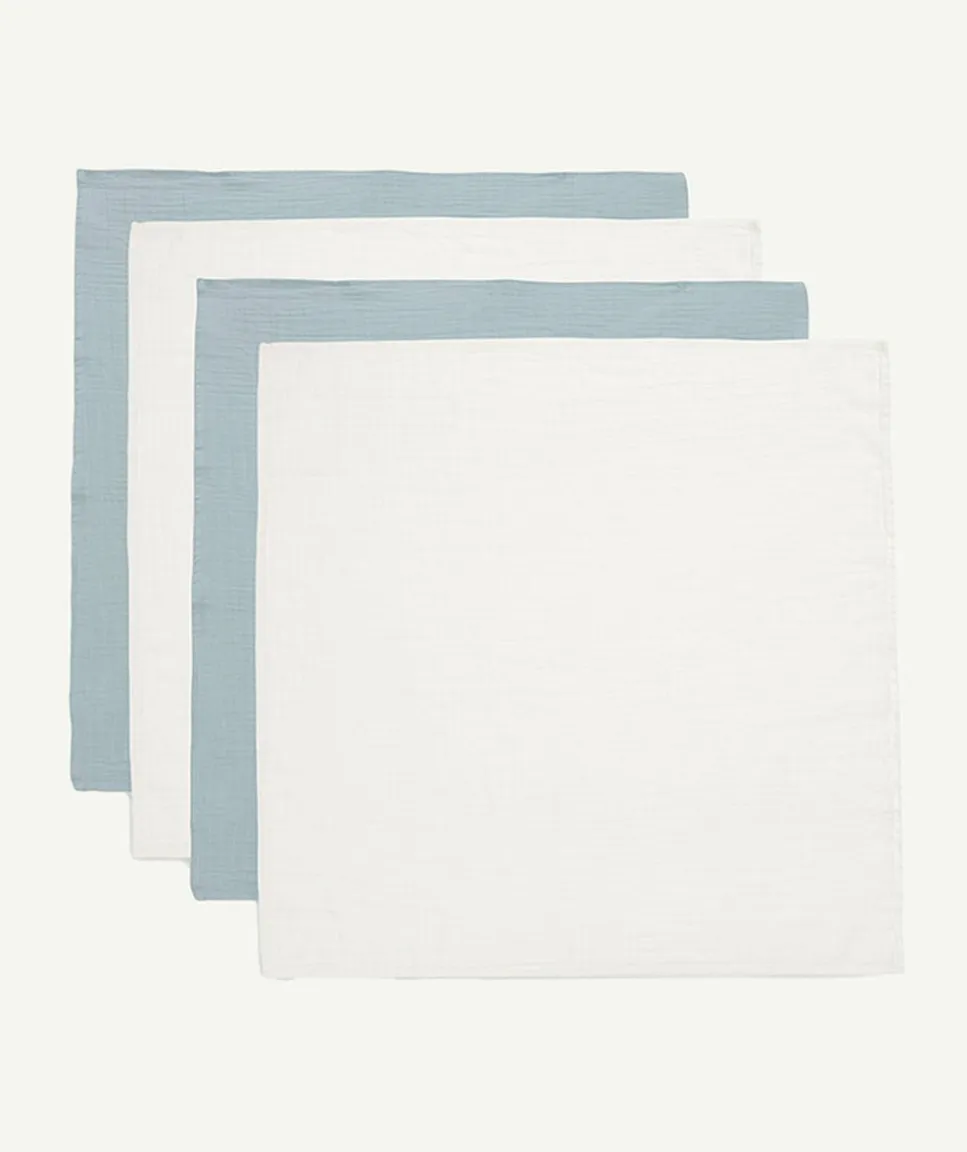 Lot de 4 langes coton blanc et bleu