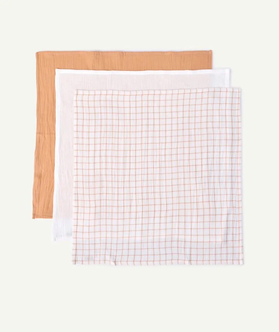Lot de 3 langes mixte imprimé beige carreaux